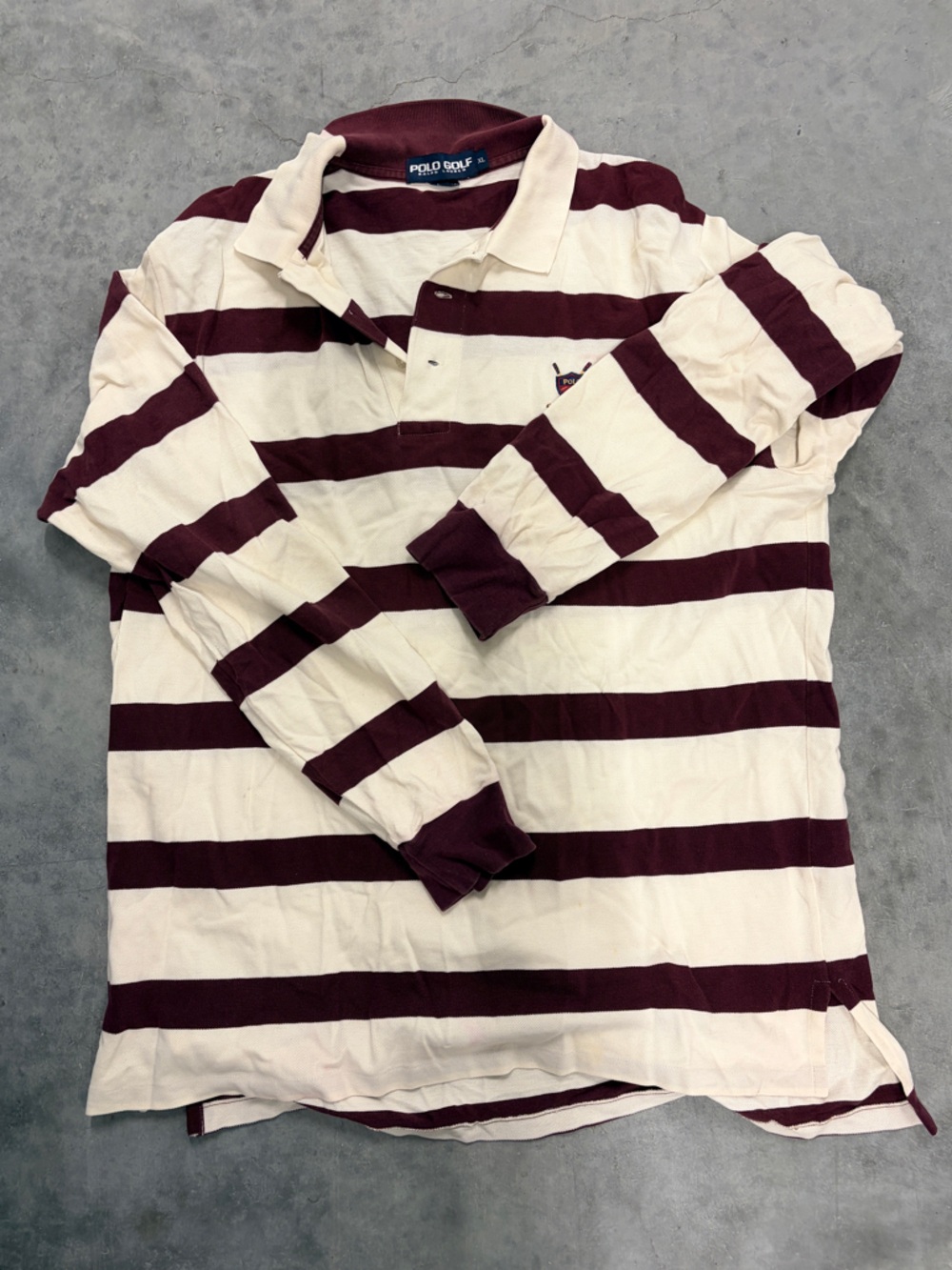 Polo Golf Striped Rugby Polo Shirt - Cream & Burgundy